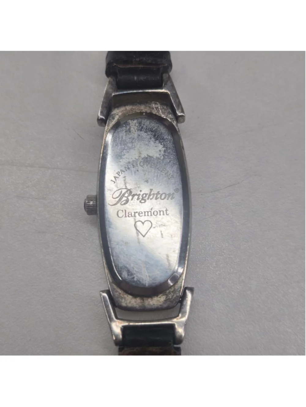 Vintage Brighton Claremont Silvertone Watch Black Leather Functional Battery